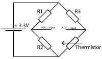 Schematic showing a resistor wheatstone bridge
