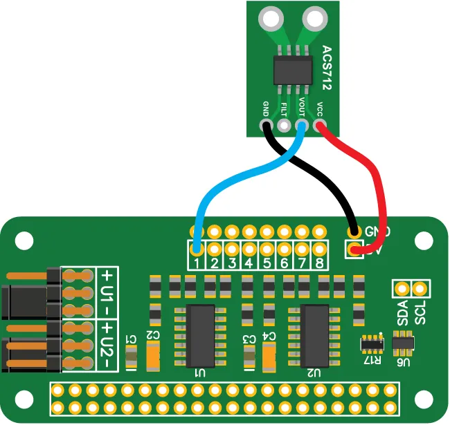 Raspberry Pi connected to a ACS712 current sensor