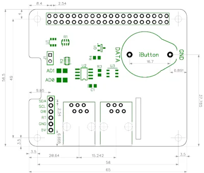 Mechanical drawing for the 1 Wire Pi Plus