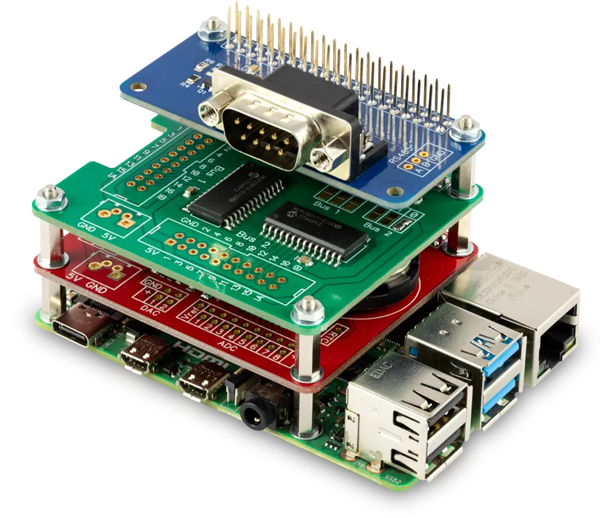 Stack of development boards on a Raspberry Pi