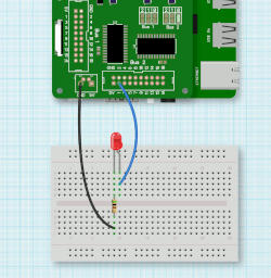 LED connected to an IO Pi Plus on a Raspberry Pi