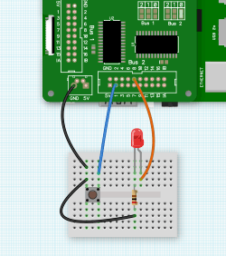 Blinking LED on breadboard connected to an IO Pi Plus on a Raspberry Pi