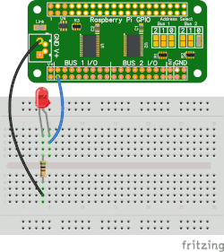 Blinking LED demo showing a led connected to a Raspberry Pi