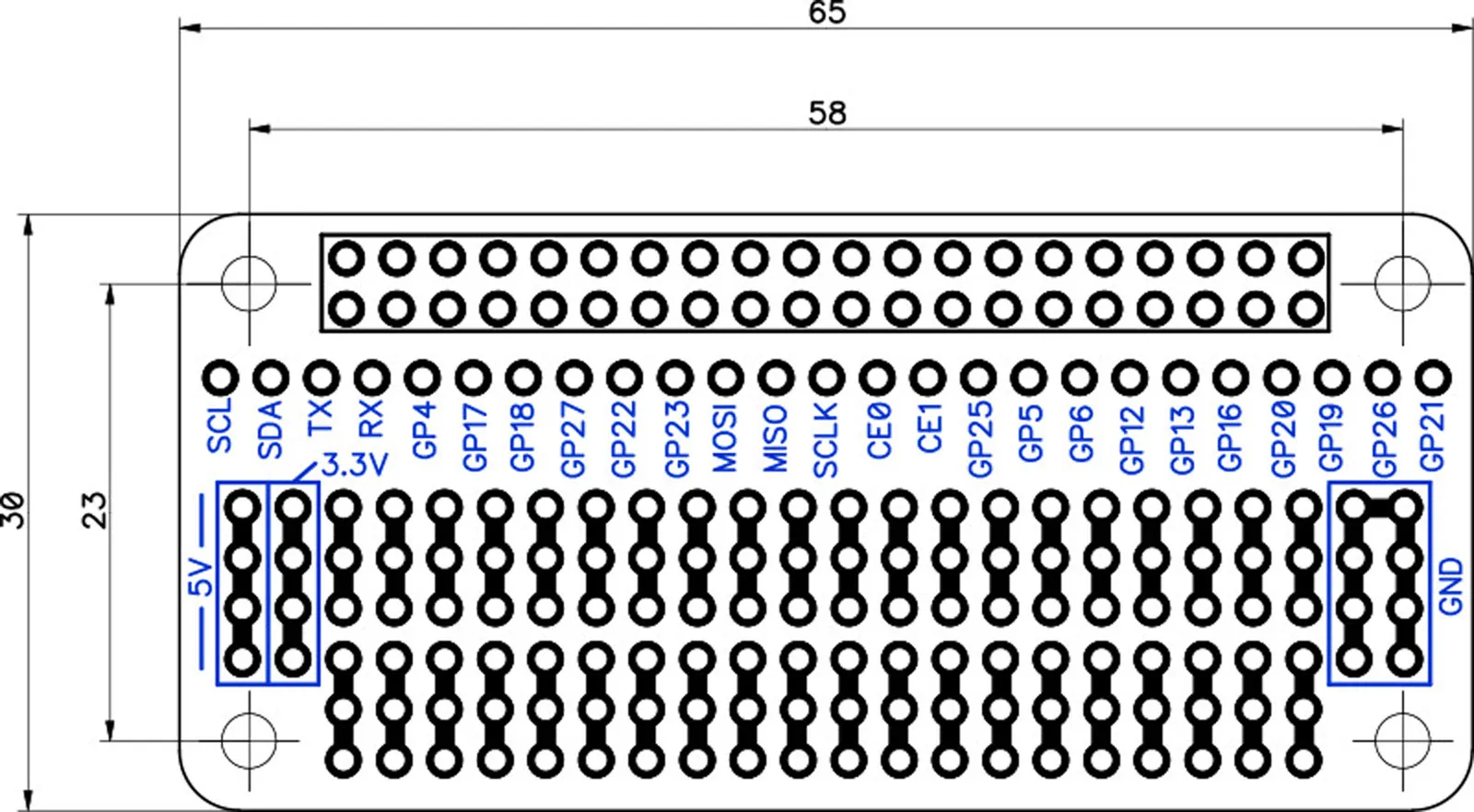 Breakout Pi Zero Mechanical Drawing